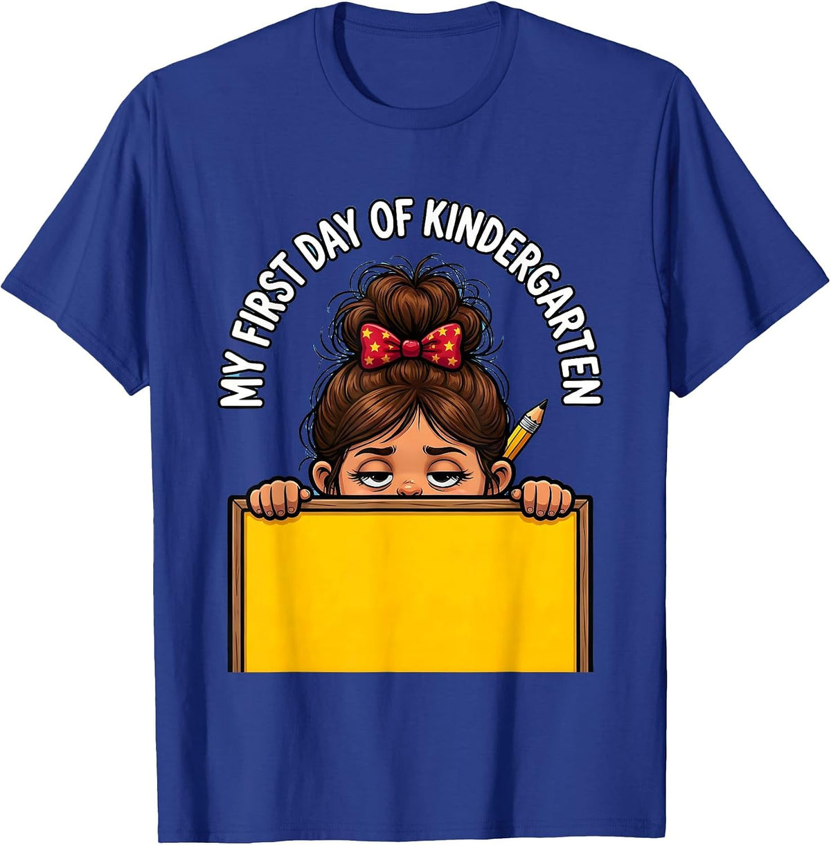 Men's My First Day of Kindergarten Funny Messy Bun Back to School T-Shirt - Royal Blue