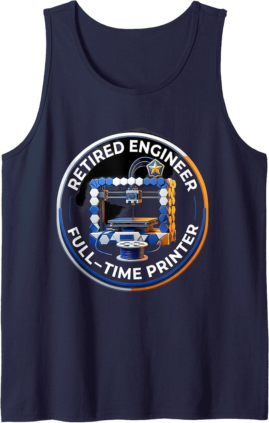 Retired Engineer, Full-Time Printer Geometric Design Tank Top - Navy Blue