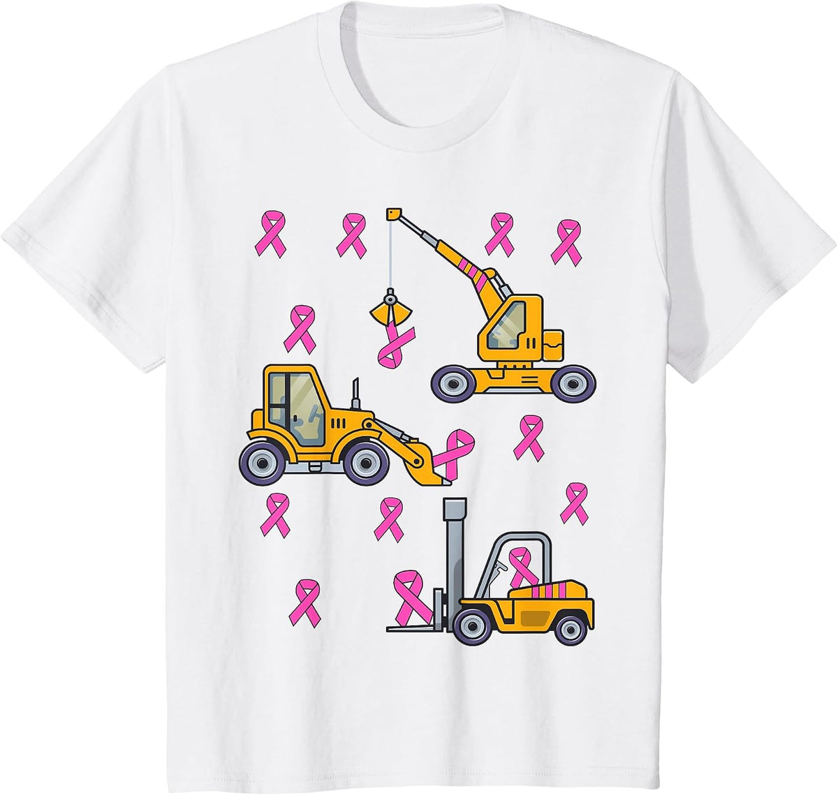 Kids Pink Ribbon Breast Cancer Awareness Construction Toddler Boy T-Shirt - White
