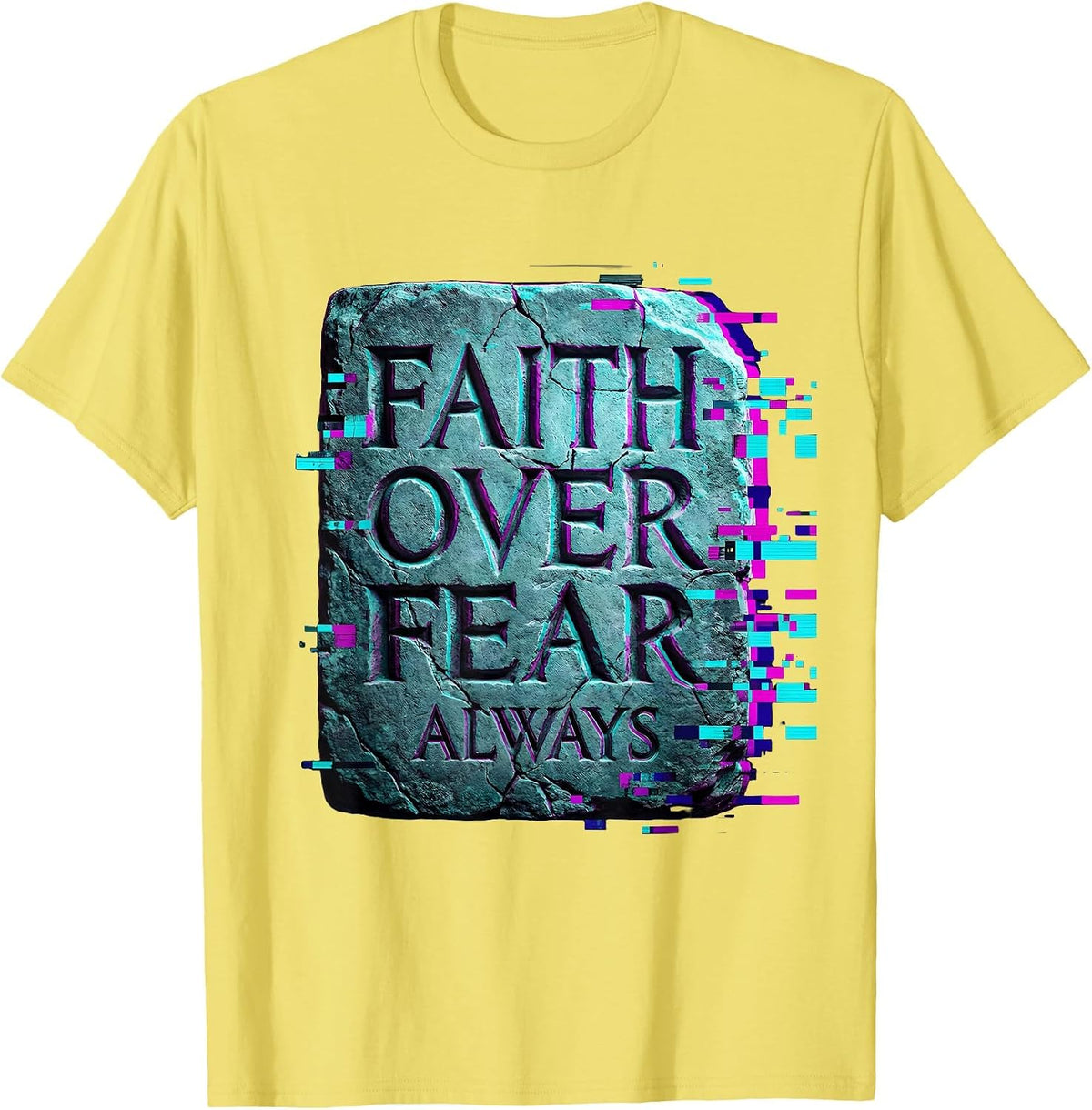 Men's Faith Over Fear Always Bible Verse Design T-Shirt - Lemon Yellow