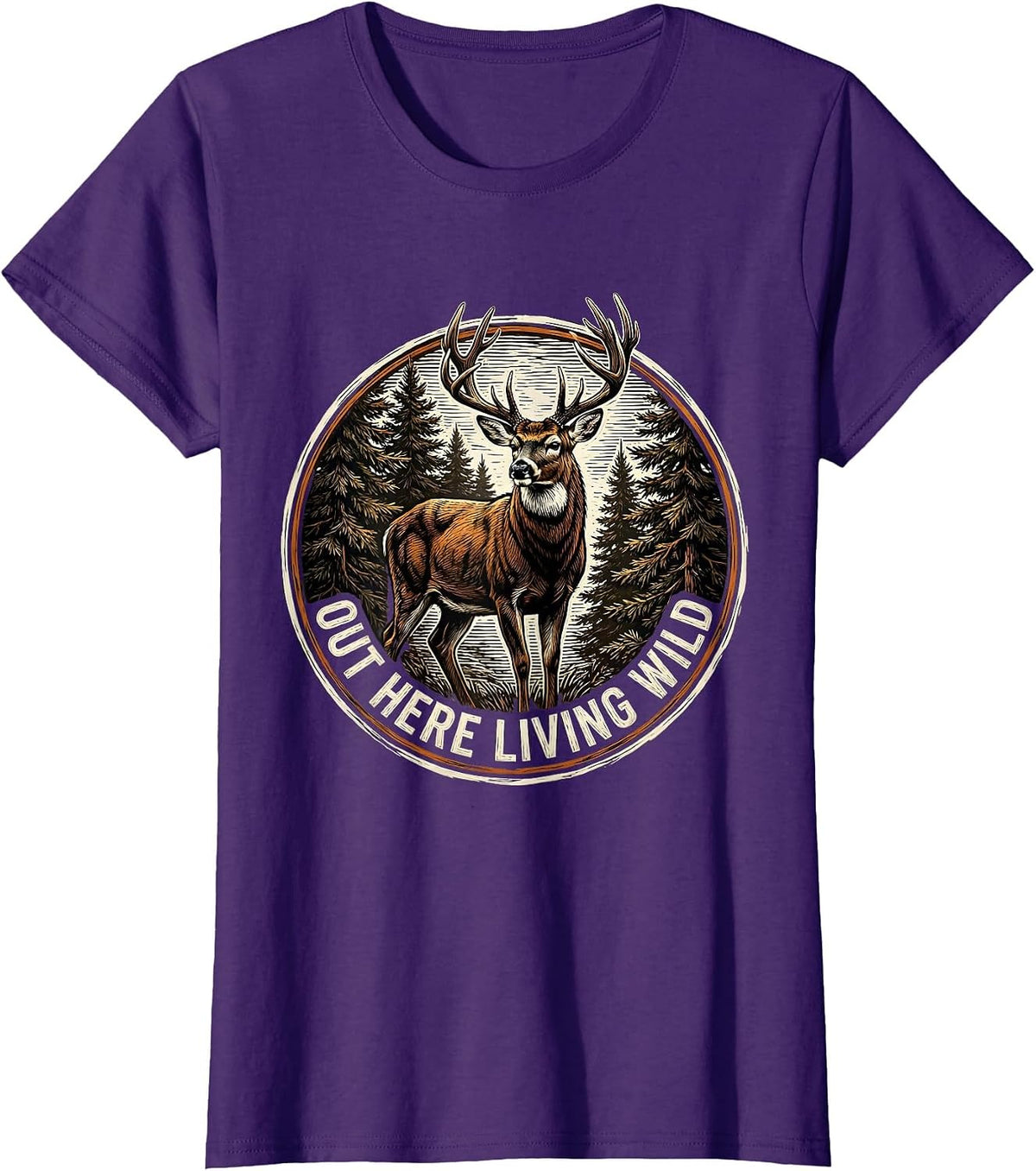 Women's Out Here Living Wild Hunting Graphic Design T-Shirt - Purple
