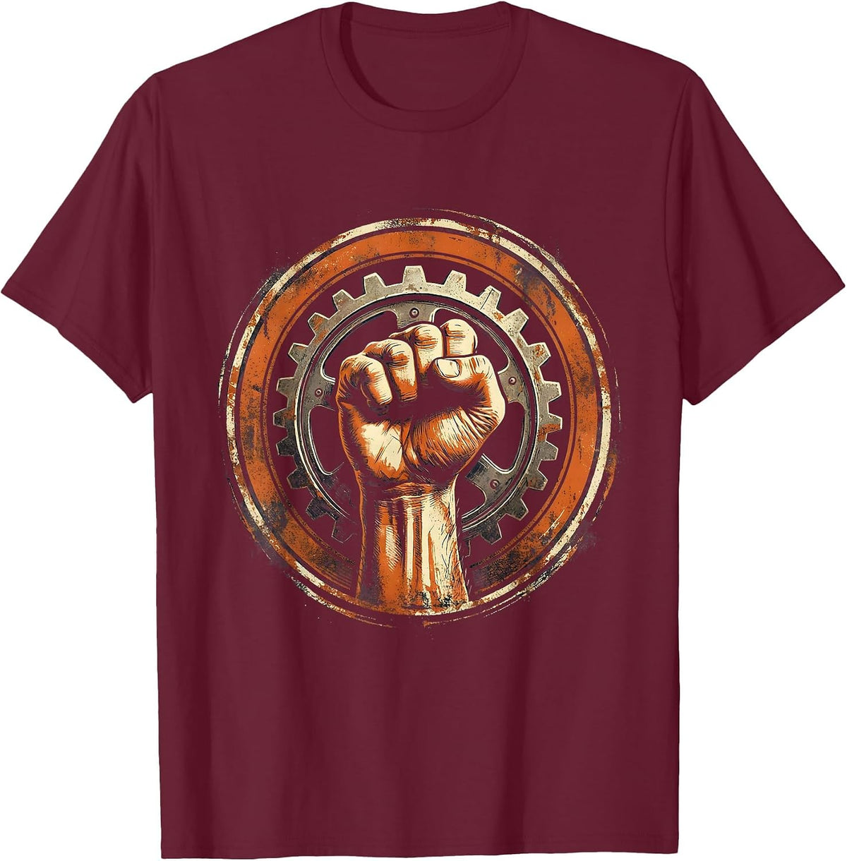 Raised Fist Gear Cog American Pride Graphic T-Shirt - Burgundy