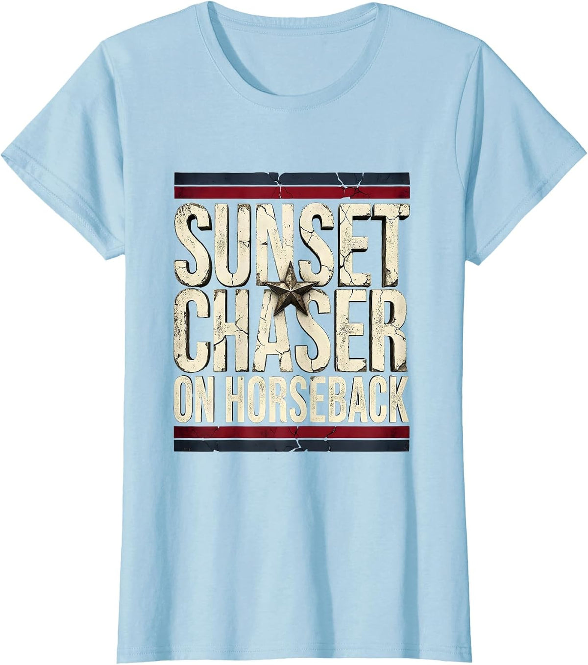 Sunset Chaser On Horseback Cowboy Design T-Shirt - Baby Blue