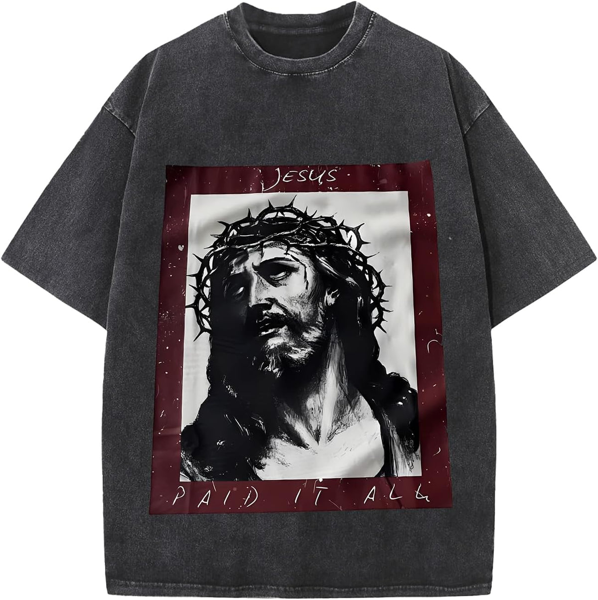 Men's Oversized Christian Top Wash Heavyweight Cotton Jesus Graphic Tee Retro Religious Streetwear Short Sleeve Top -