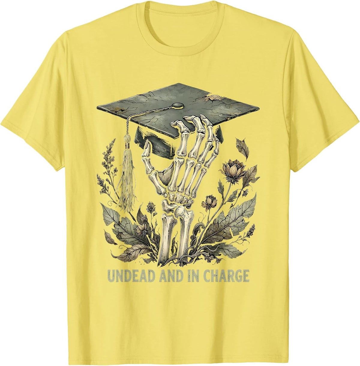 Men's Halloween Zombie Principal Undead and in Charge T-Shirt - Lemon Yellow