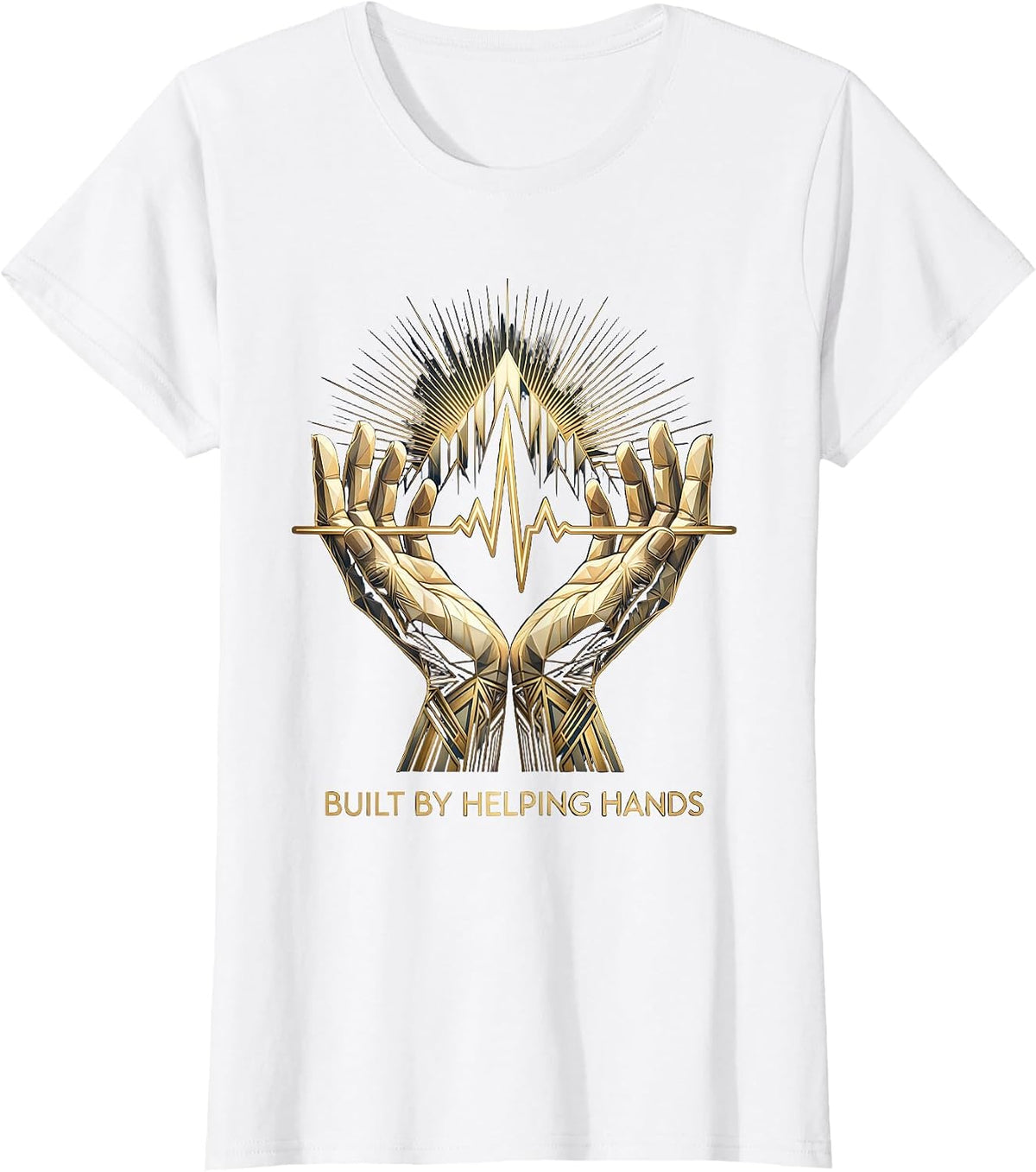 Women's Built by Helping Hands Labor Day Heartbeat Design T-Shirt - White