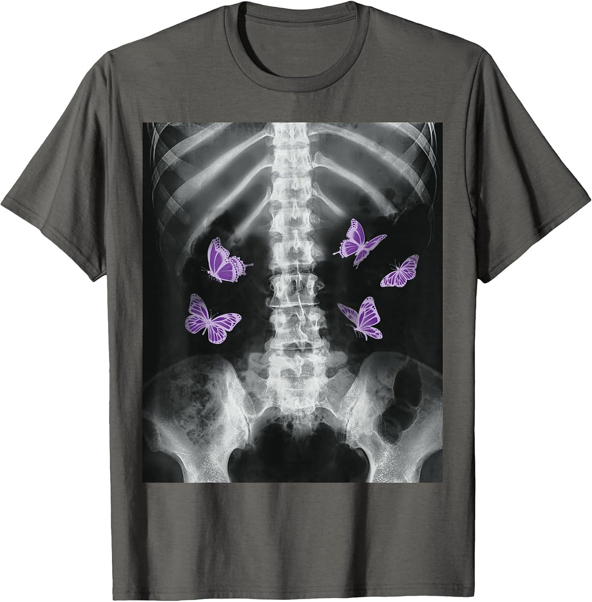 Egirl Xray Skeleton Pink Butterfly Harajuku y2k Dark Grunge T-Shirt - Asphalt Grey