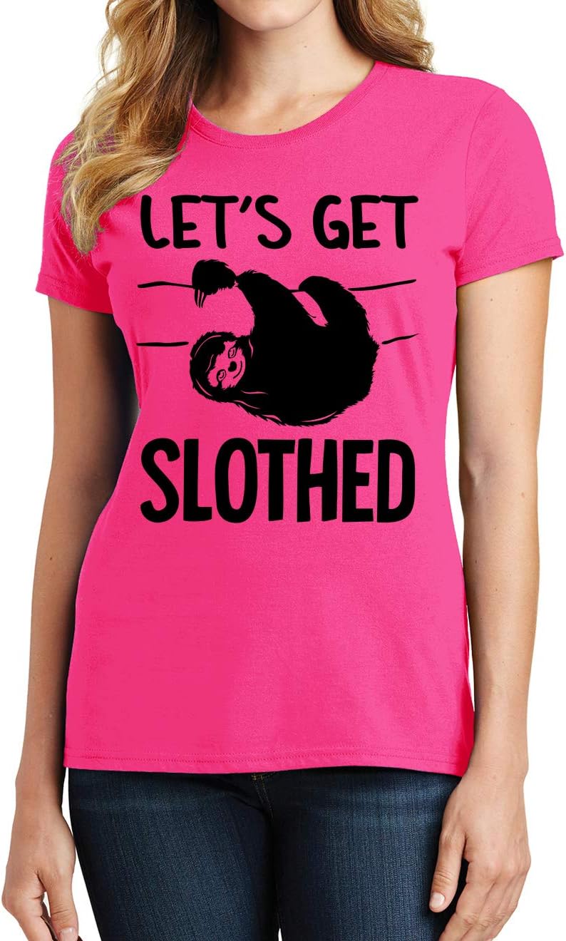 Lets Get Slothed Funny Sloth Lover Womens T-Shirt - Pink