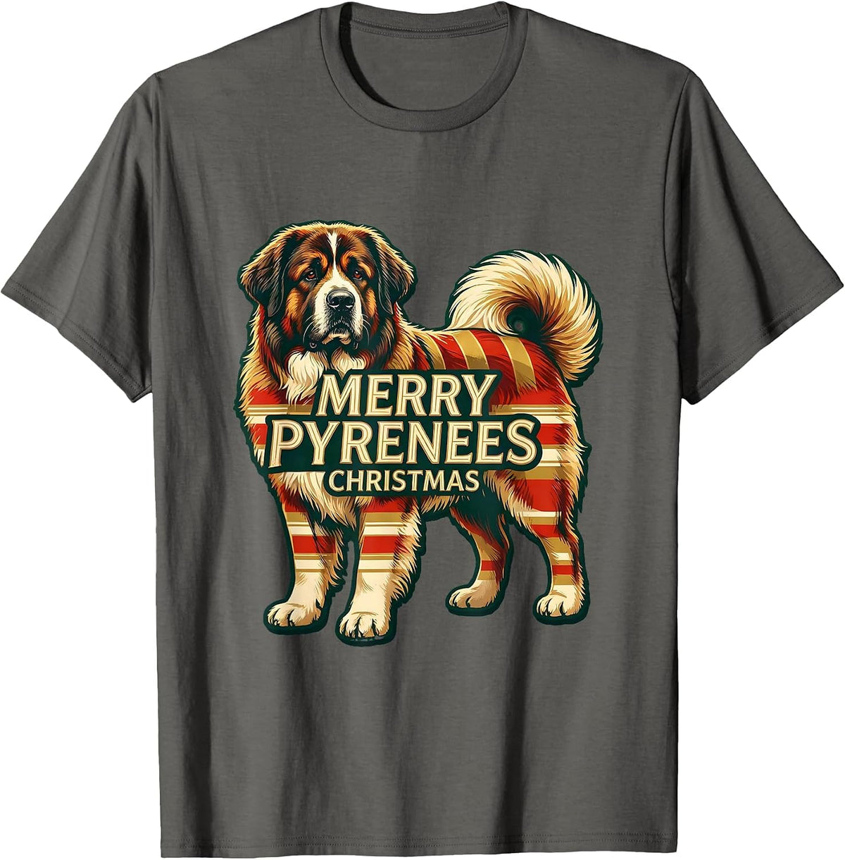 Merry Pyrenees Christmas Funny Dog Lover Ugly Holiday Pajama T-Shirt - Asphalt Grey