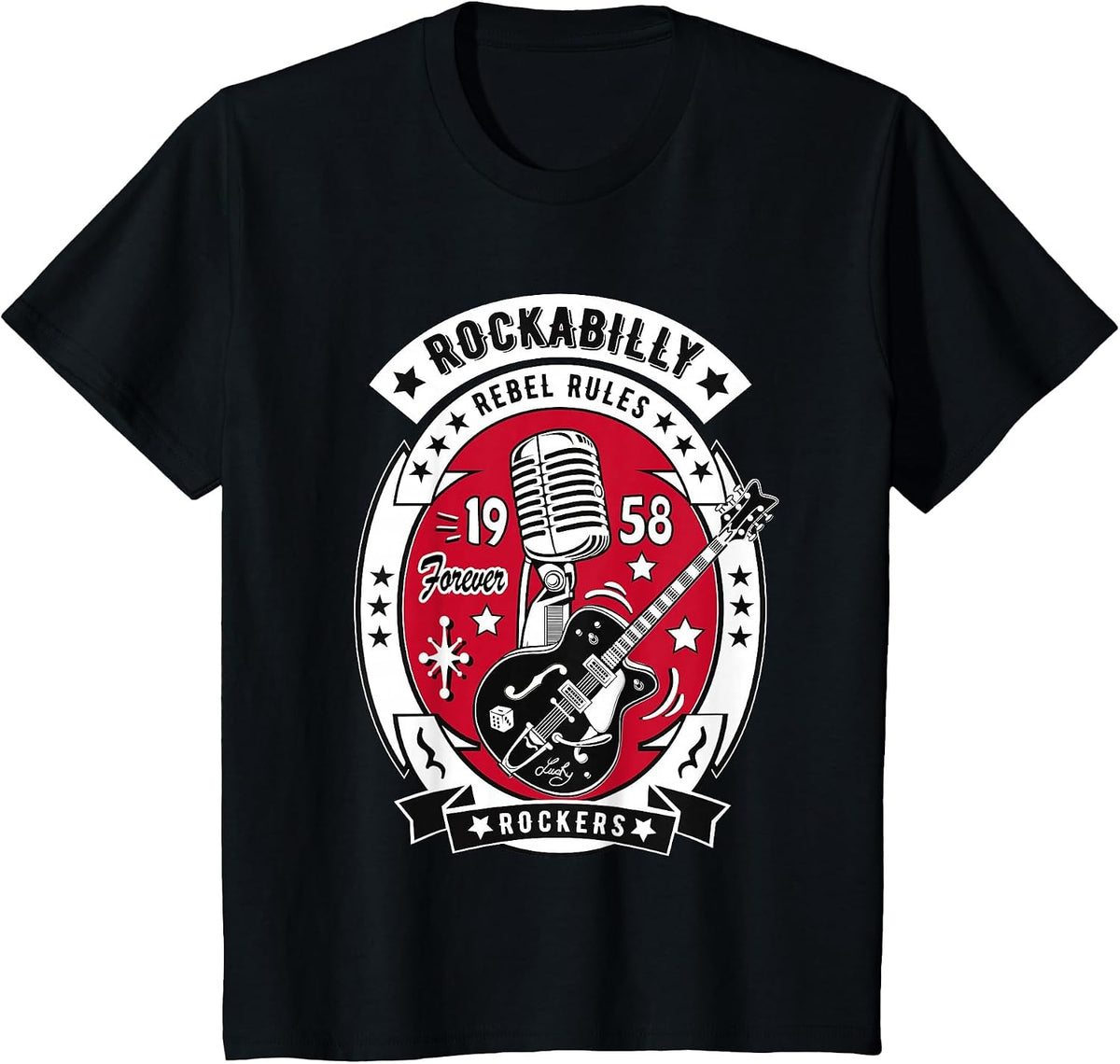1950s Sock Hop Dance Rock N Roll Shirt 50s Rockabilly Guitar T-Shirt - Black