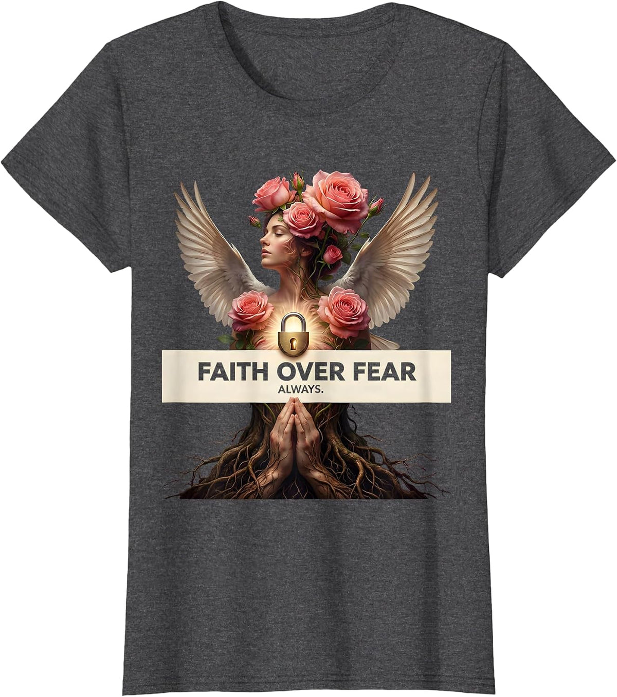 Women's Faith Over Fear Always Love in Faith Design T-Shirt - Dark Heather Grey