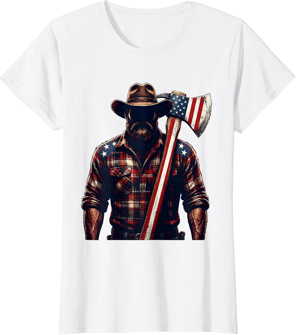 Rugged Lumberjack American Flag Axe Graphic T-Shirt - White