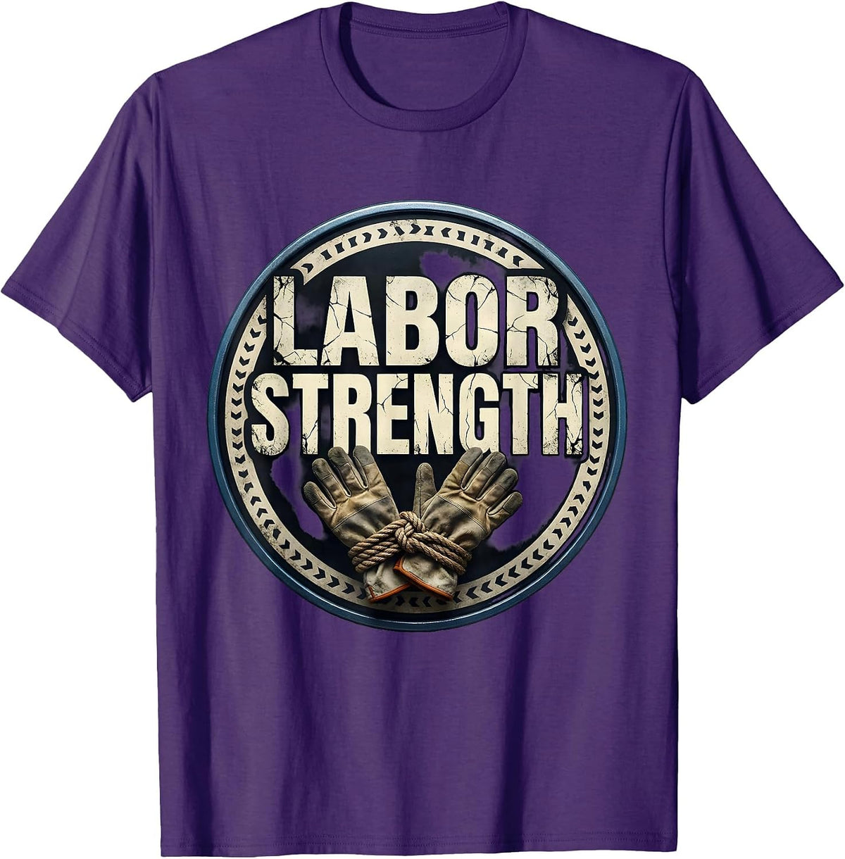 Men's Labor Strength Distressed Union Worker Solidarity Pride T-Shirt - Purple