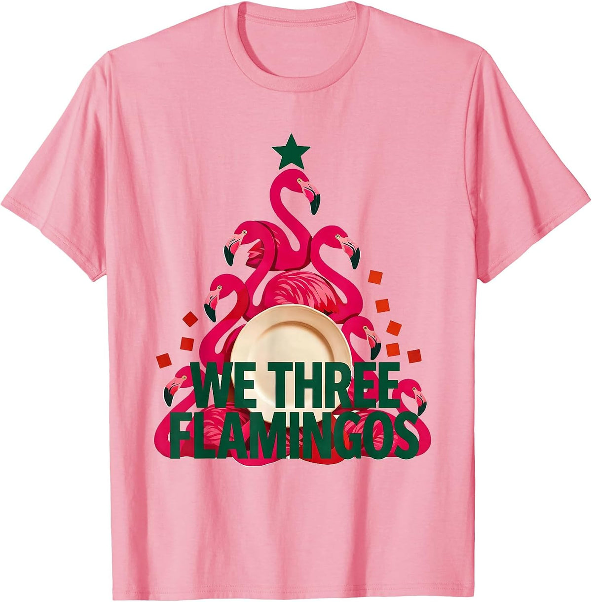 Men's We Three Flamingos Funny Pink Flamingo Christmas in July T-Shirt - Pink
