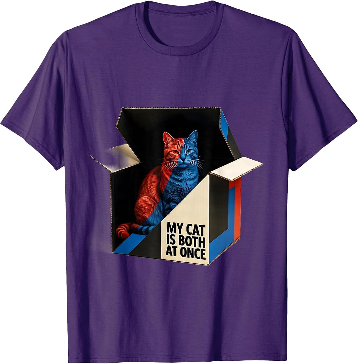My Cat Is Both At Once Funny Science Geek Quantum Physics T-Shirt - Purple