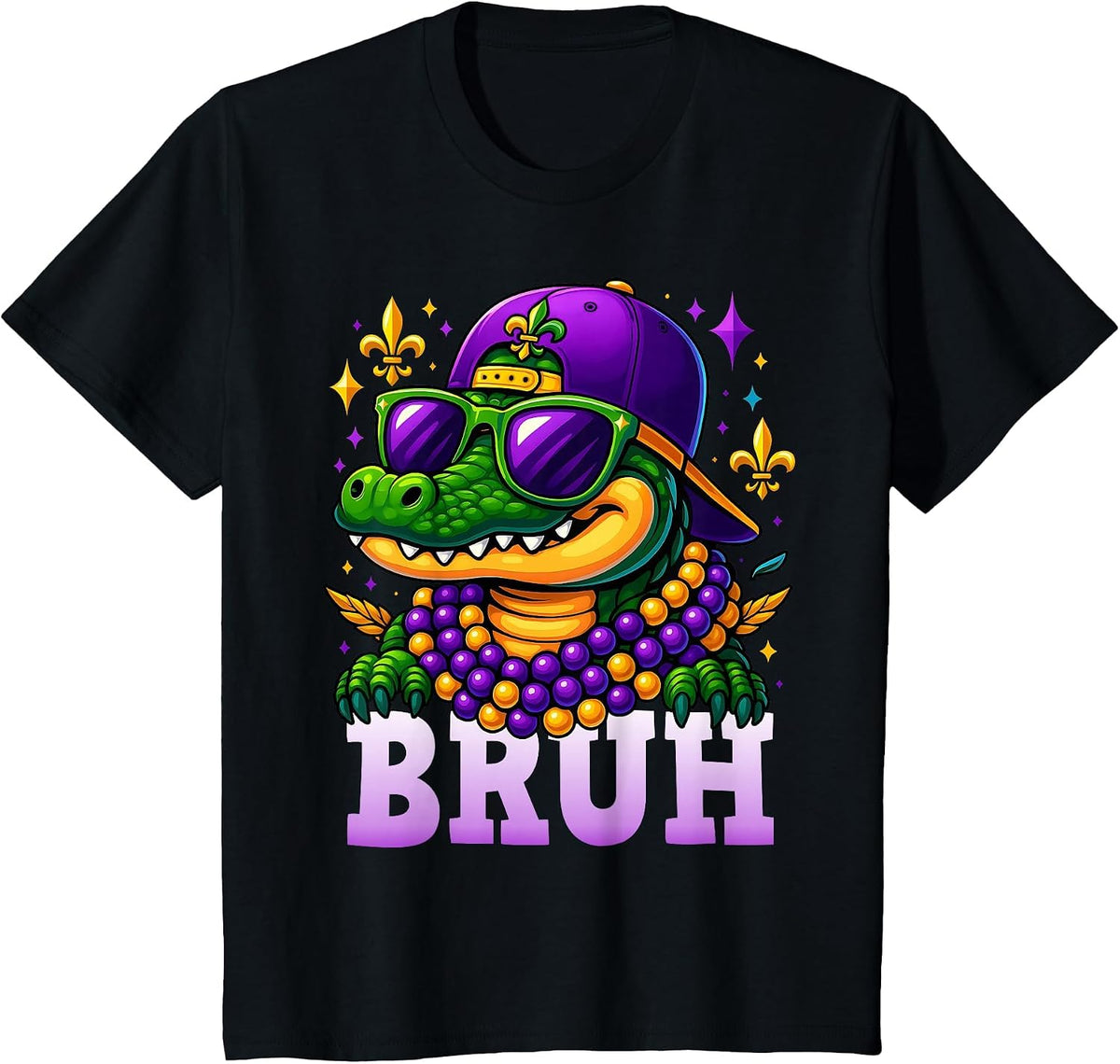 Mardi Gras Bruh Mardigator Alligator Costume Teens Boys Kids T-Shirt - Black