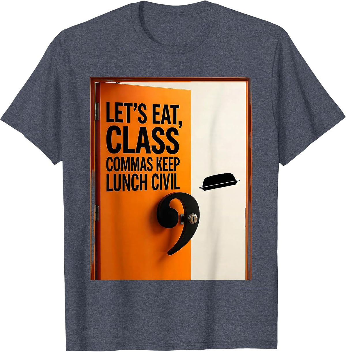 Let's Eat Class Commas Keep Lunch Civil Funny Grammar T-Shirt - Heather Blue