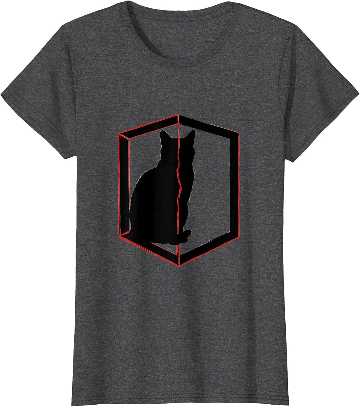 Women's Seated Cat Quantum Physics Humor Minimalist T-Shirt - Dark Heather Grey