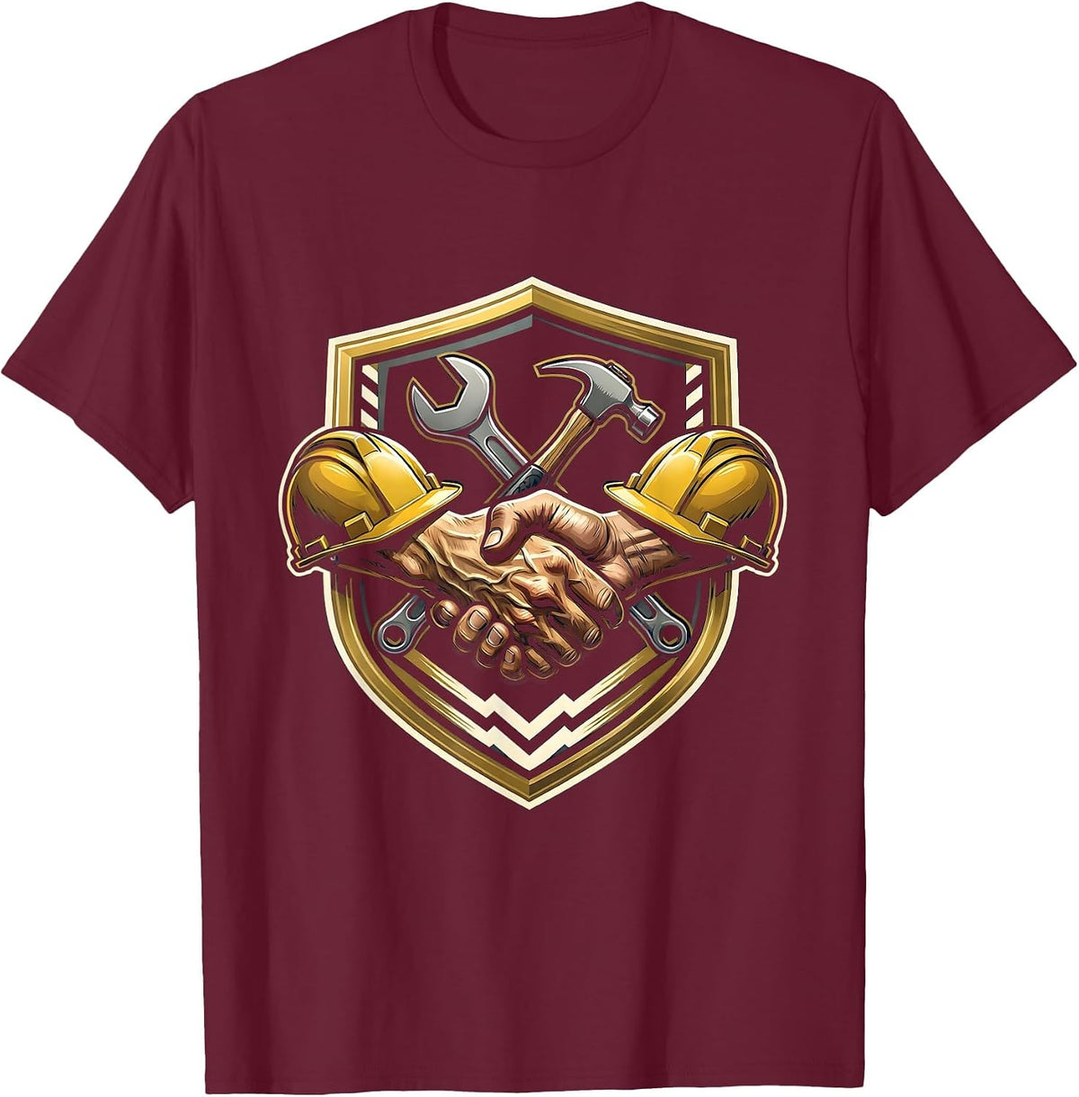 Blue Collar Handshake Work Site Graphic T-Shirt - Burgundy
