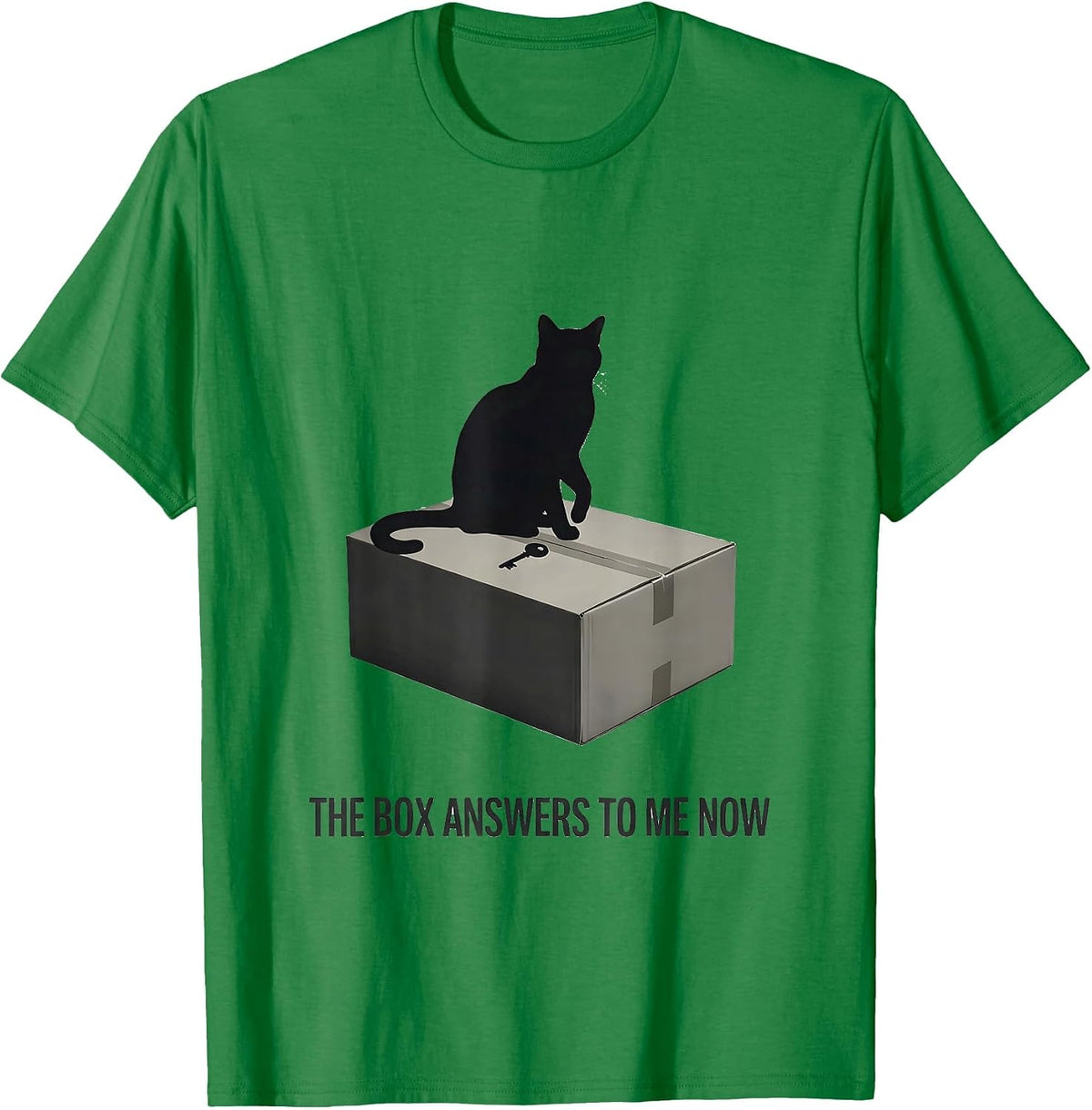 Men's The Box Answers To Me Now Funny Quantum Physics Cat Lover T-Shirt - Kelly Green