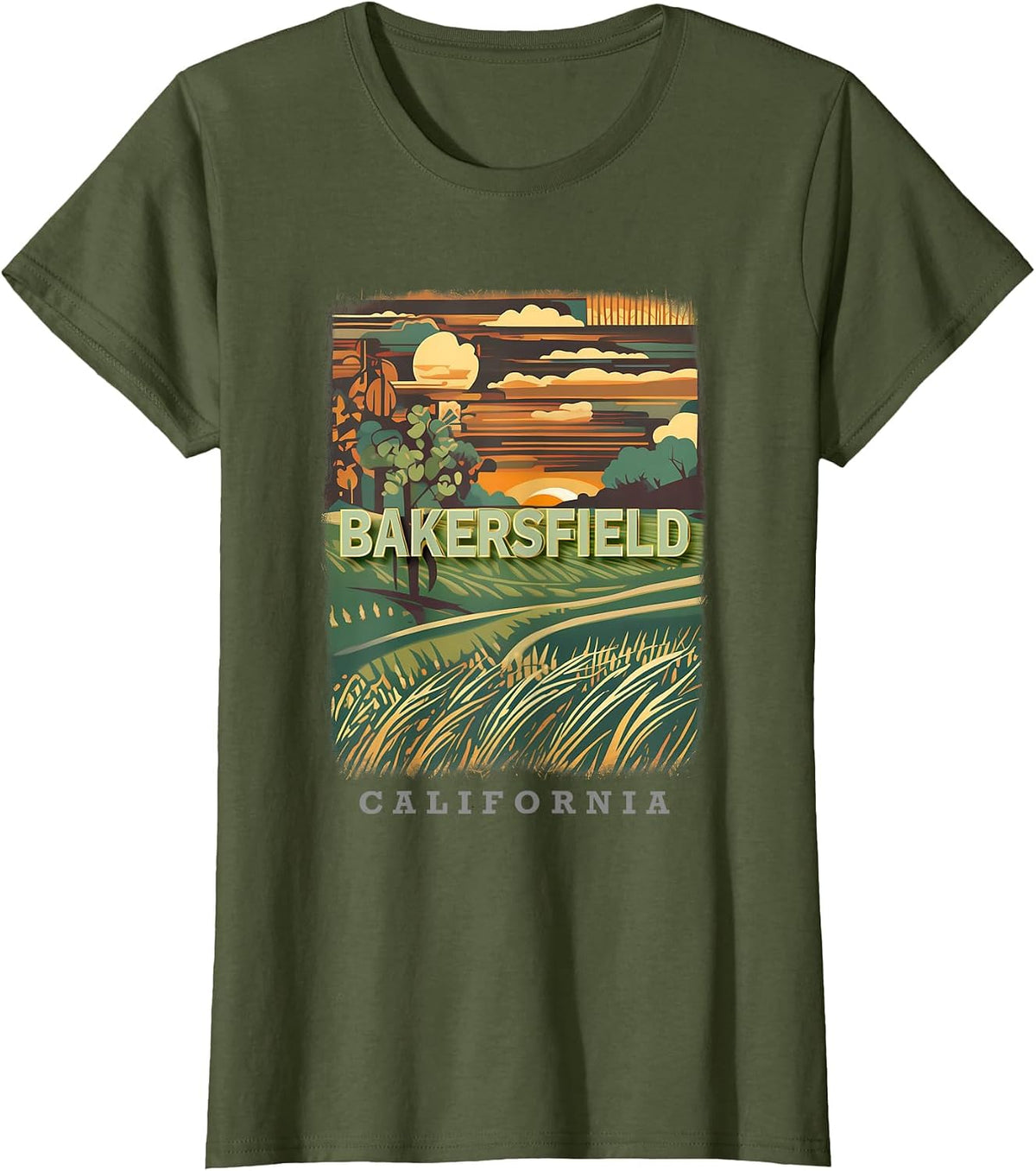 Bakersfield California CA Country Charm SD620 T-Shirt - Olive Green