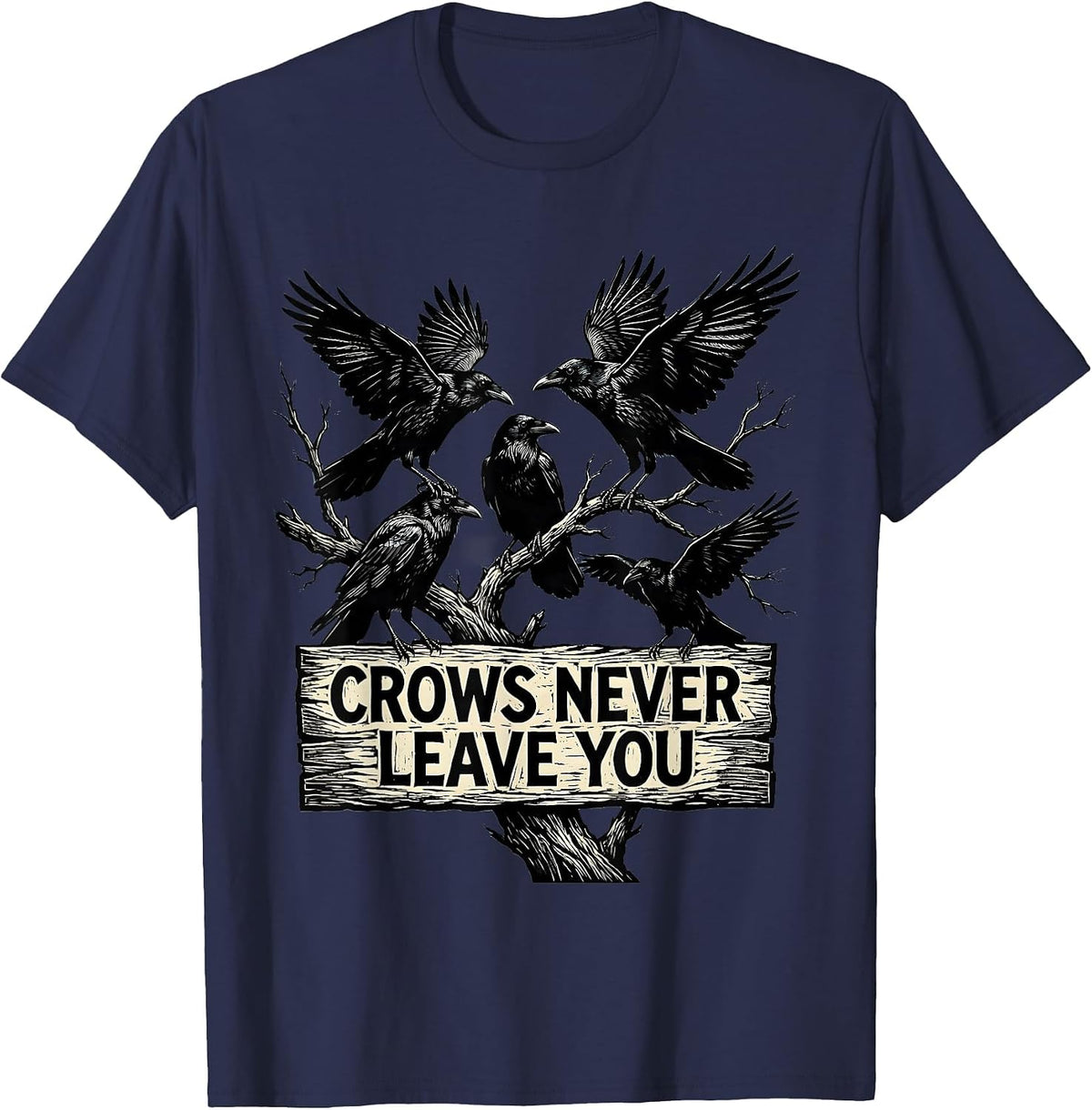 Men's Crows Never Leave You Loyal Bird Design T-Shirt - Navy Blue