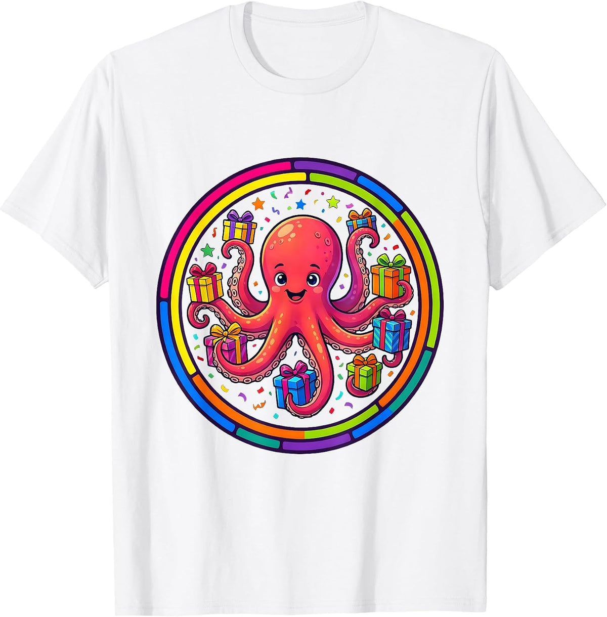 Men's Octopus Birthday Gift Holder Funny Celebration T-Shirt - White