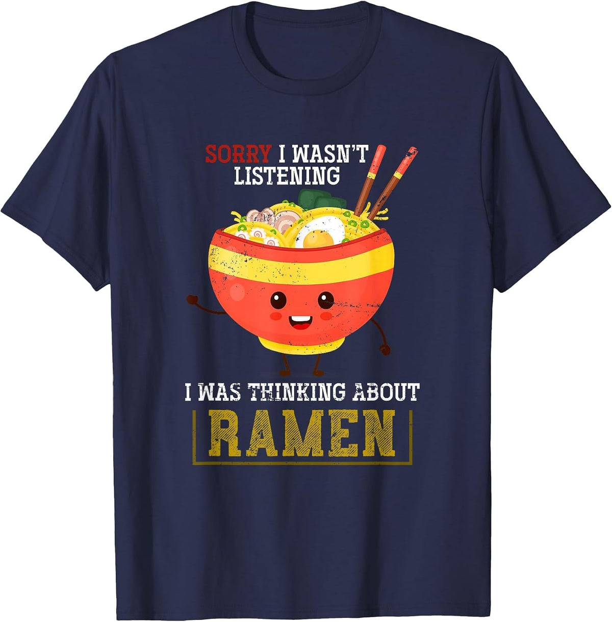 Funny Kawaii Ramen and Asian Noodles Bowl T-Shirt - Navy Blue
