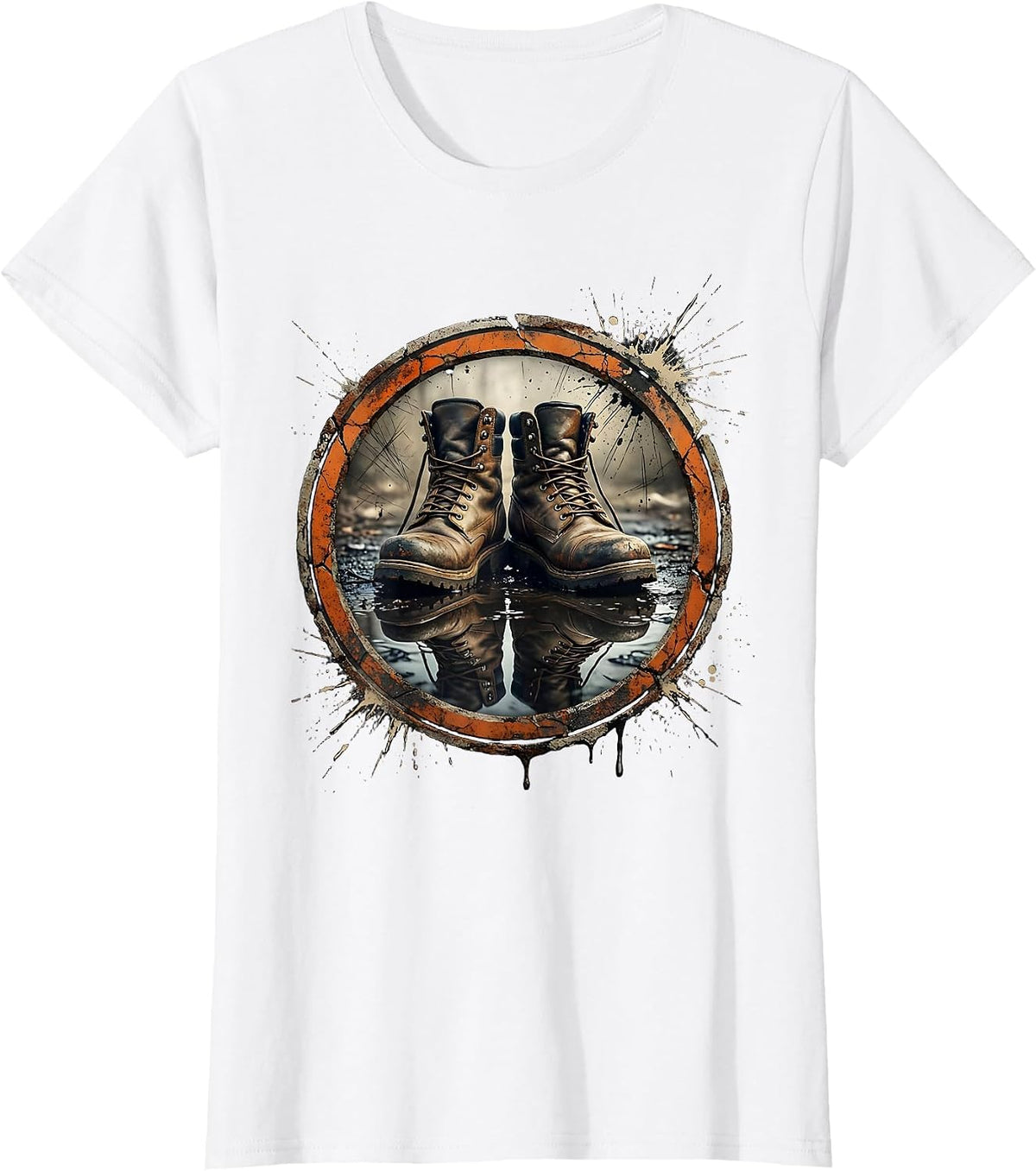 Women's Mechanic Boots Oil Puddle Reflection Graphic T-Shirt - White
