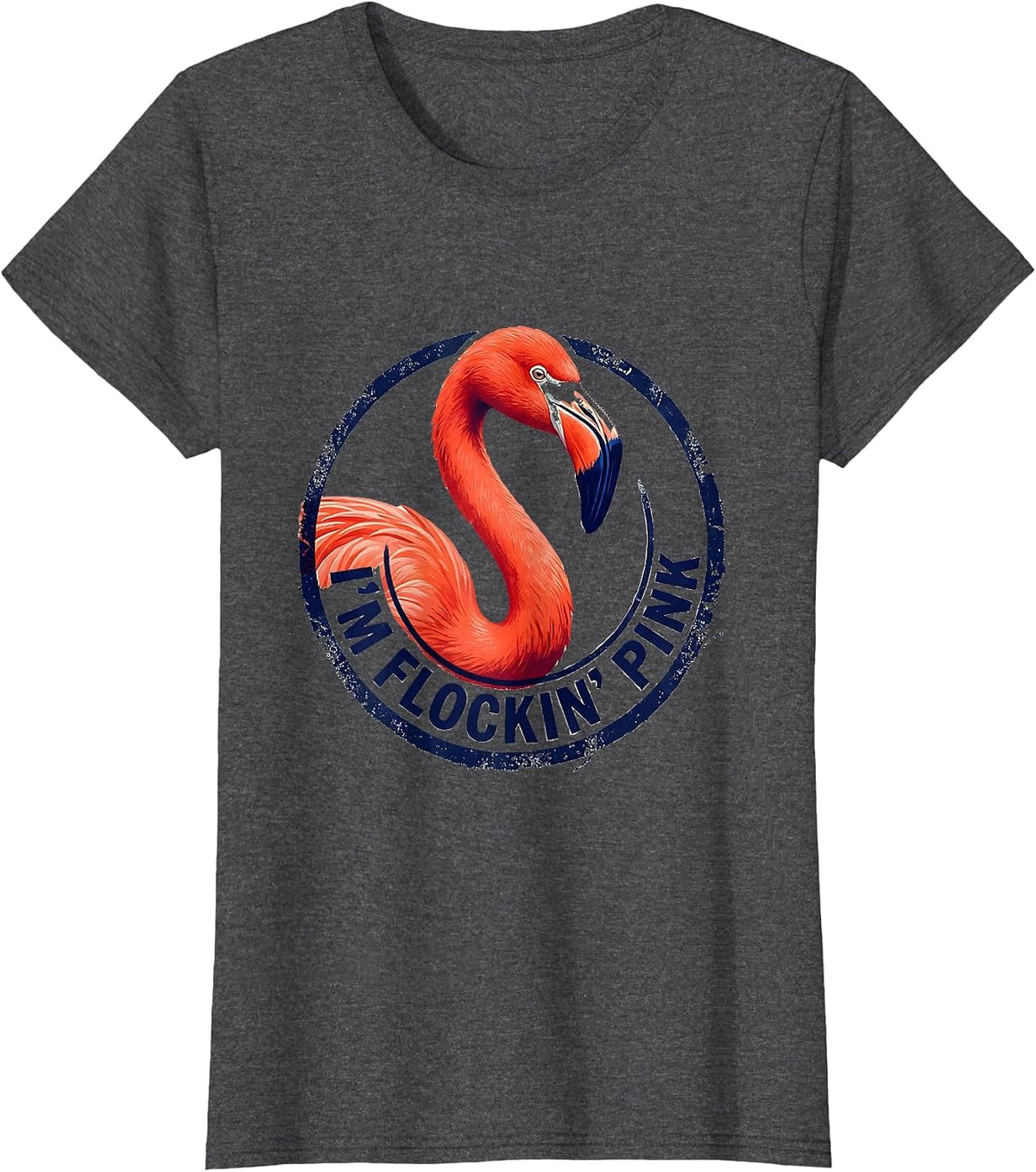 Women's I'm Flockin' Pink Rubber Stamp Flamingo Lover Novelty Humor T-Shirt - Dark Heather Grey