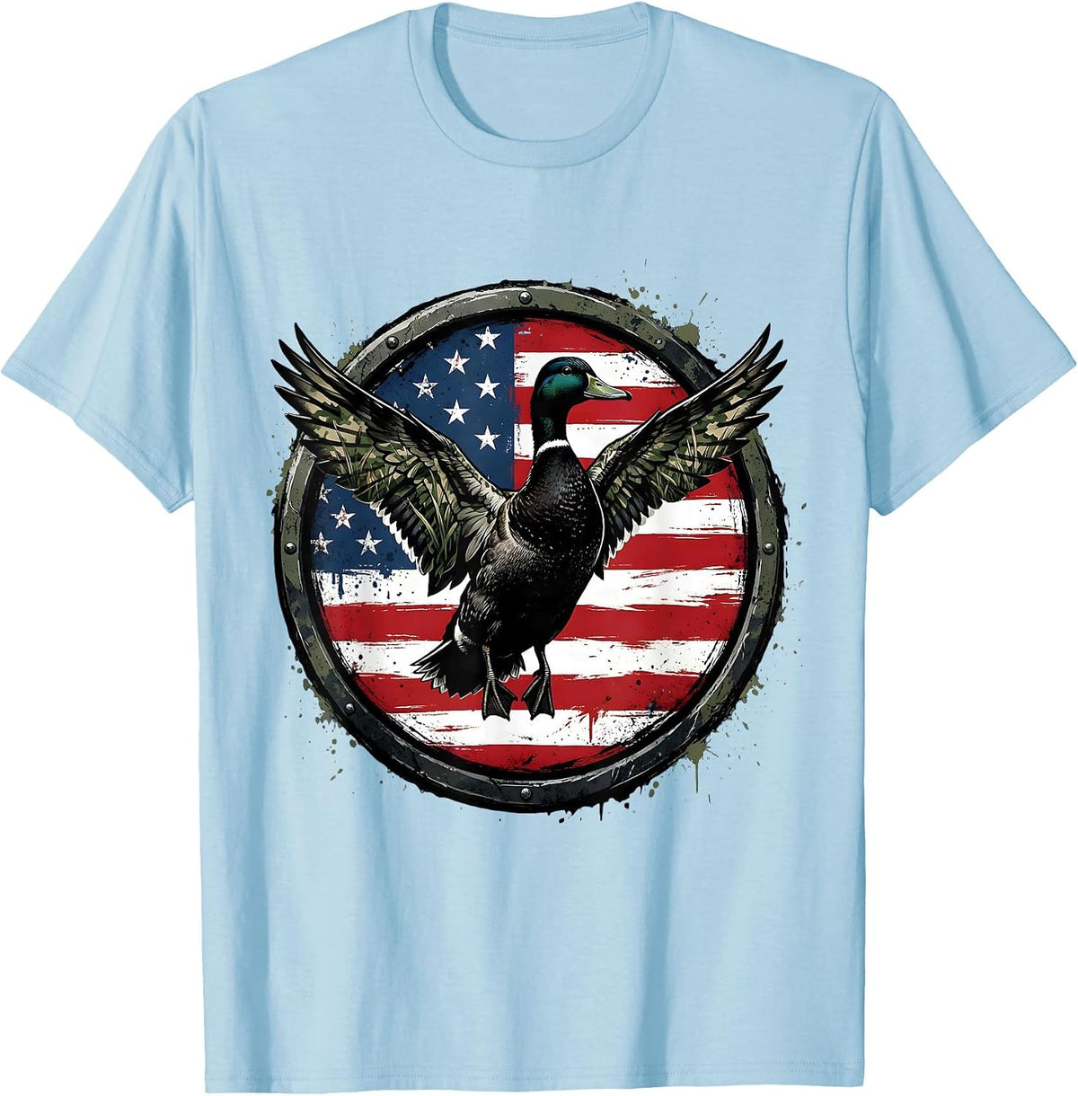 Men's Duck Camo Wings Spread Full Display Illustration T-Shirt - Baby Blue