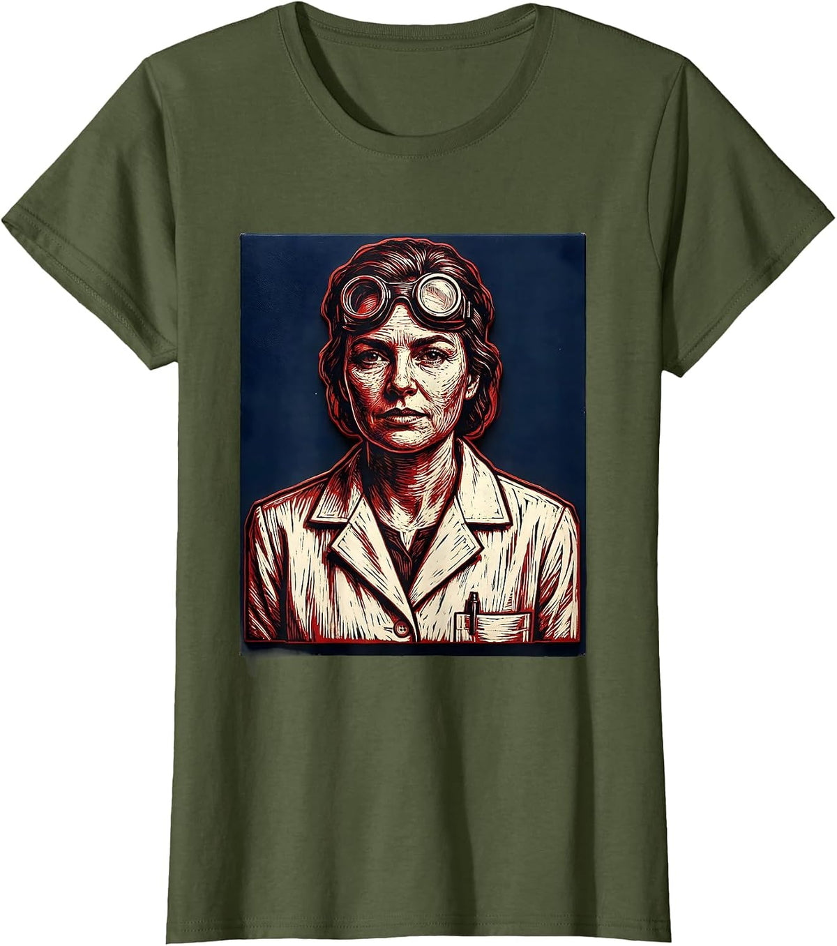 Labor Day Lab Coat Scientist Illustration T-Shirt, Women, Olive Green, XX-Large - As Pictured