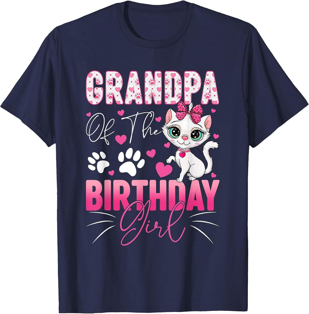 Grandpa of The Birthday Girl Cat Kitty Family Matching T-Shirt - Navy Blue