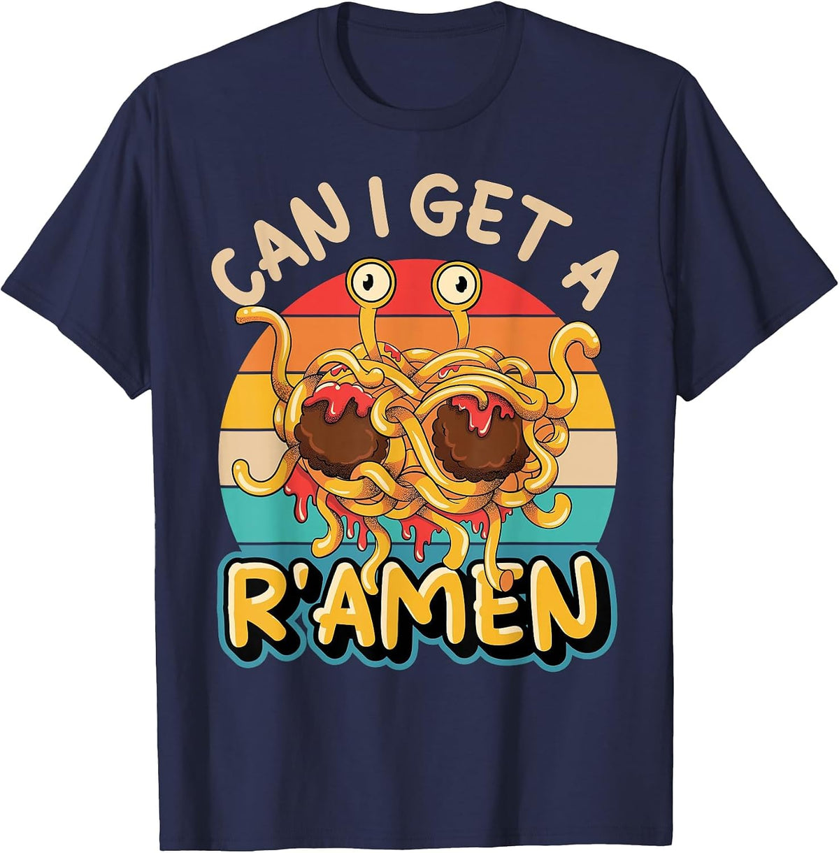 Flying Spaghetti Monster FSM Retro Can I Get A R'Amen T-Shirt - Navy Blue