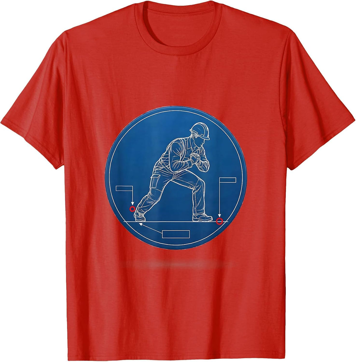 Men's Lineman Technical Blueprint Football Fan Deadpan Humor T-Shirt - Red