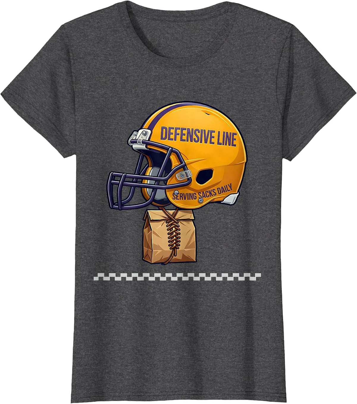 Women's Defensive Line Serving Sacks Daily Funny Football Lineman T-Shirt - Dark Heather Grey