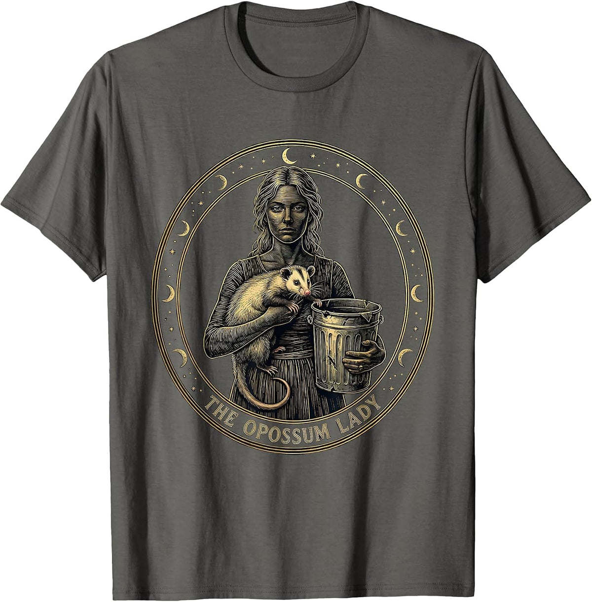 The Opossum Lady Mystic Celestial Tarot Card Humor T-Shirt - Asphalt Grey