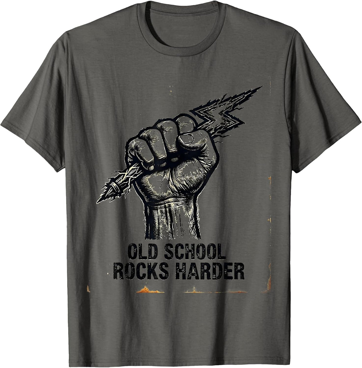 Old School Rocks Harder Classic Rock Band Design T-Shirt - Asphalt Grey