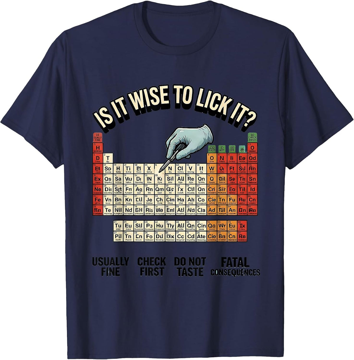 Is It Wise To Lick It Funny Periodic Table Science Teacher T-Shirt - Navy Blue