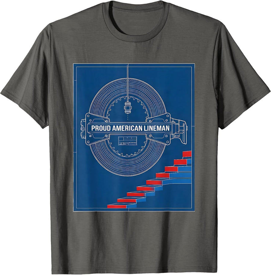Proud American Lineman Patriotic Electrician Mechanic USA T-Shirt - Asphalt Grey