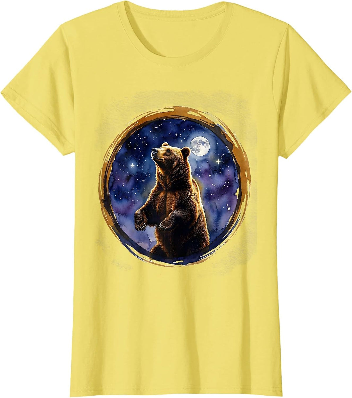 Women's Faith Over Fear Bear Under Starry Sky Graphic T-Shirt - Lemon Yellow