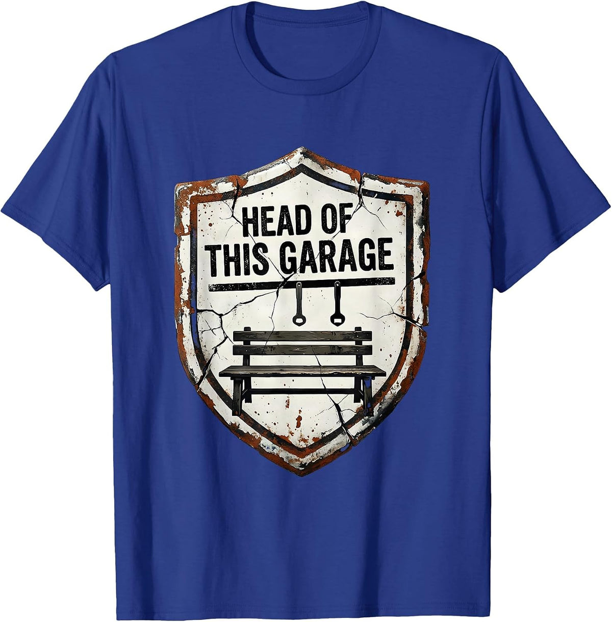Head Of This Garage Distressed Mechanic Dad Garage Humor T-Shirt - Royal Blue