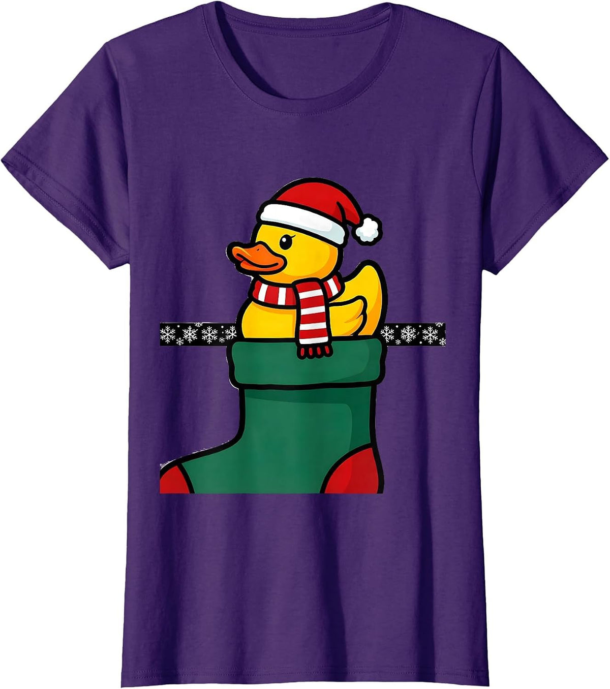 Women's Stubby Rubber Duck Santa Hat Christmas Pajama Humor T-Shirt - Purple