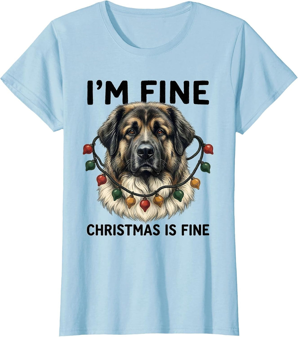 I'm Fine Christmas Is Fine Great Pyrenees Storybook Holiday T-Shirt - Baby Blue
