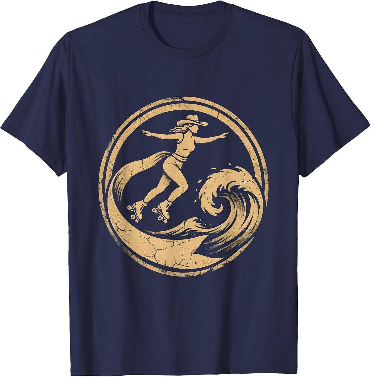 Roller Skater Patriotic Flag Ribbon Graphic T-Shirt - Navy Blue