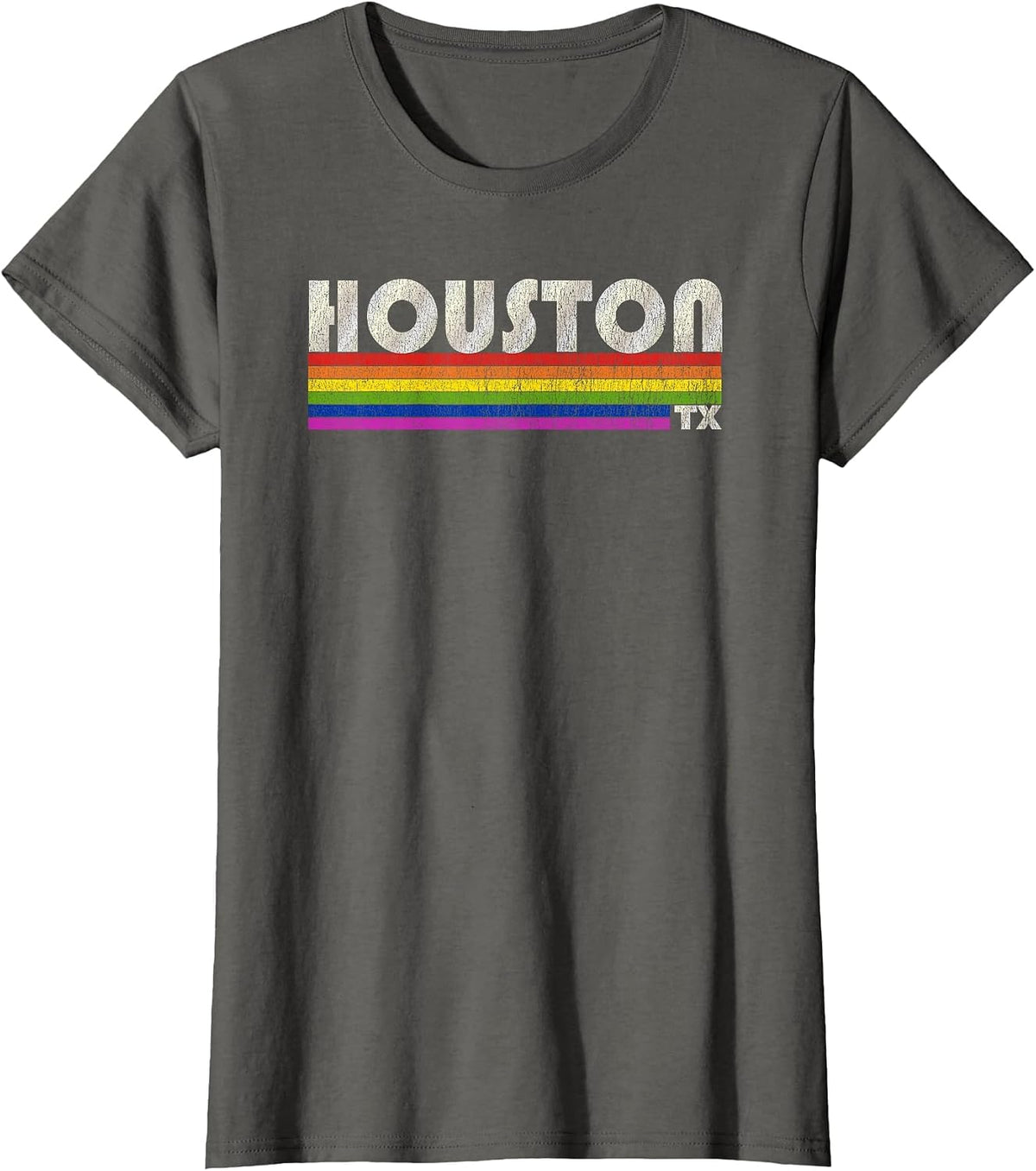 Vintage 80's Style Houston TX Gay Pride Month T-Shirt - Asphalt Grey