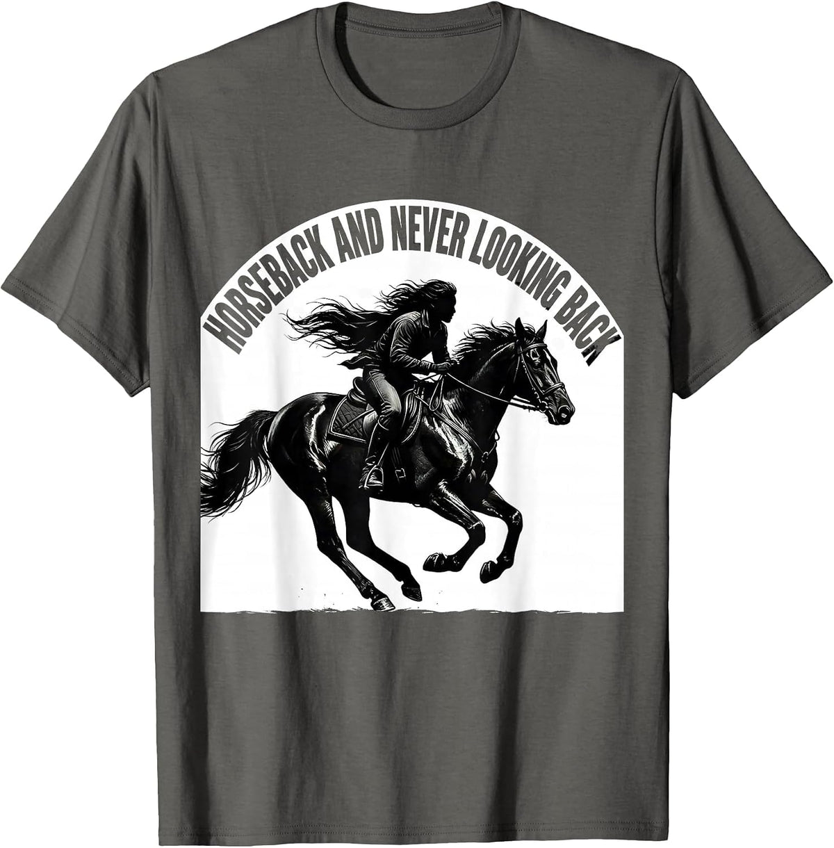 Horseback and Never Looking Back Riding Design T-Shirt - Asphalt Grey