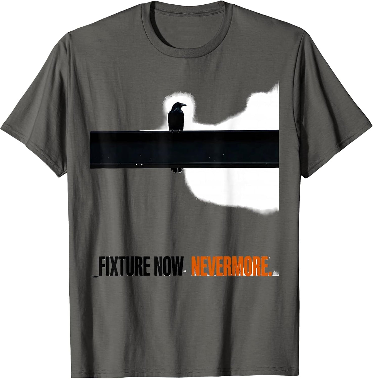 Fixture Now Nevermore Brutalist Gothic Literary Humor Poe T-Shirt - Asphalt Grey