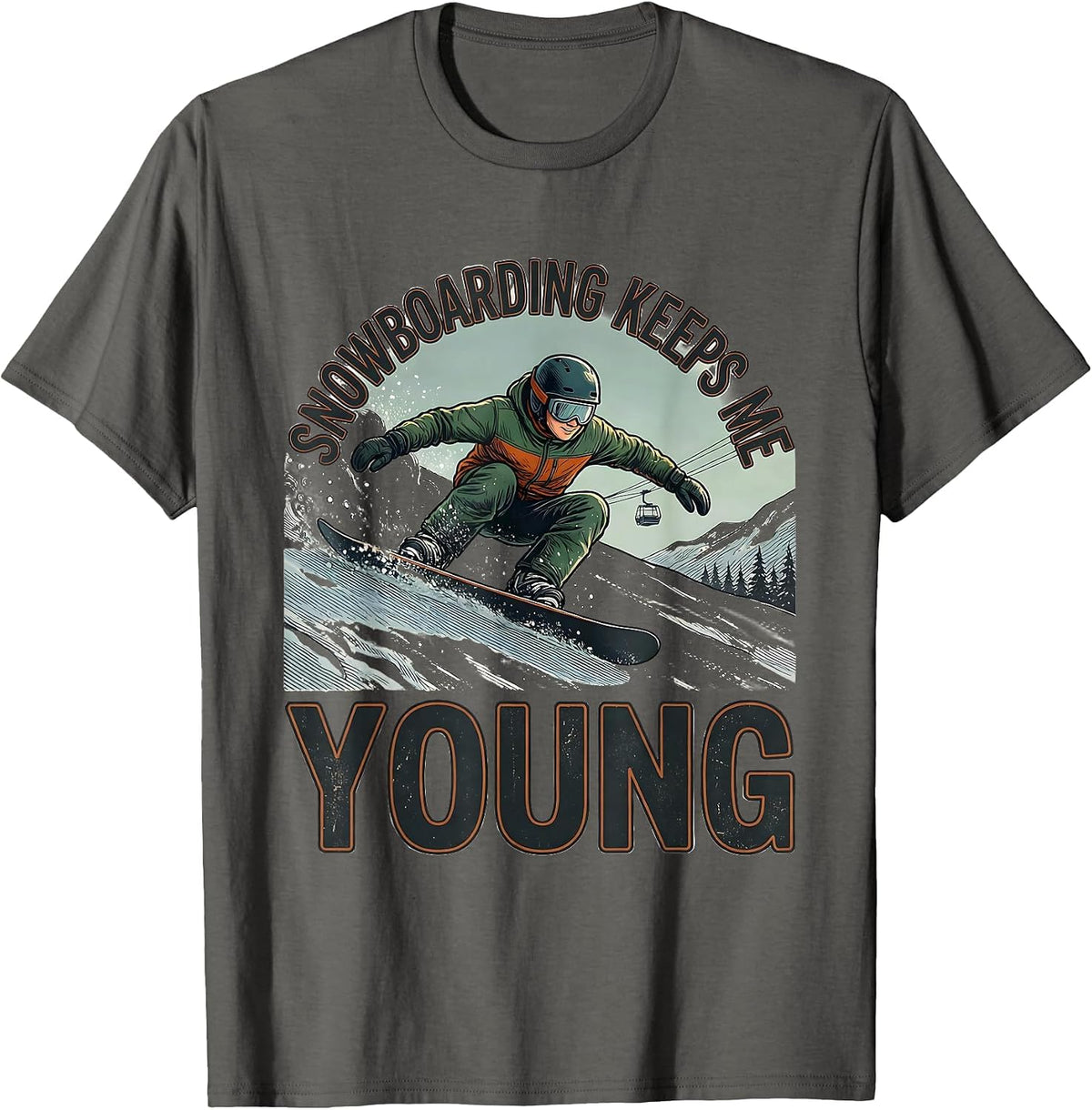 Men's Snowboarding Keeps Me Young Vintage Nostalgic Snowboarder T-Shirt - Asphalt Grey