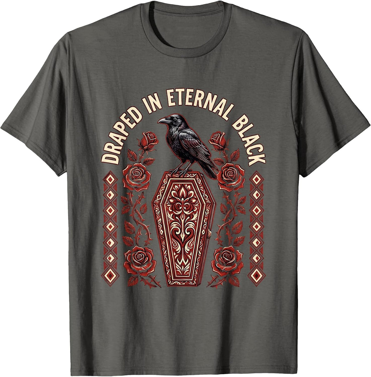 Draped in Eternal Black Goth Dark Aesthetic Design T-Shirt - Asphalt Grey